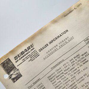 Subaru Of America Dealer Information Accessory Price List September 1972